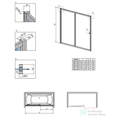 Radaway Vesta DWJ 150 tólóajtós kádparaván