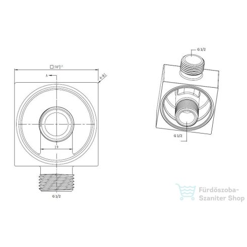 Kielle fali gégecső csatlakozó, szögletes, matt fekete 20918004