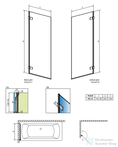 Radaway Arta PNJ 70 kádparaván  balos 210101-01L