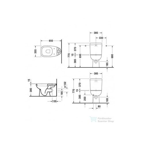 Duravit D-CODE hátsó kifolyású, mélyöblítésű monoblokkos WC-csésze HygieneGlaze mázzal,21110920002