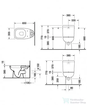 Duravit D-CODE hátsó kifolyású, mélyöblítésű monoblokkos WC-csésze HygieneGlaze mázzal,21110920002