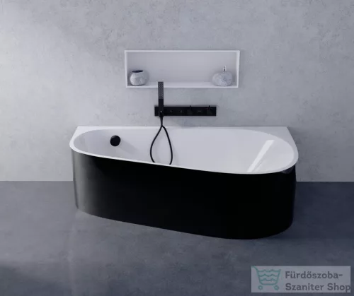 Sapho POLYSAN PROJEKTA DR MONOLITH aszimmetrikus kád, jobbos, falhoz, 156x77x60cm, fehér/fekete (21111MDRB)