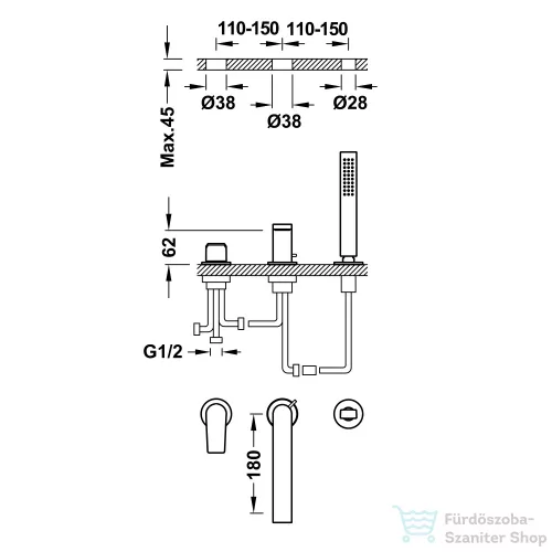 Tres PROJECT-TRES kádtöltő csaptelep, acél 21116101AC