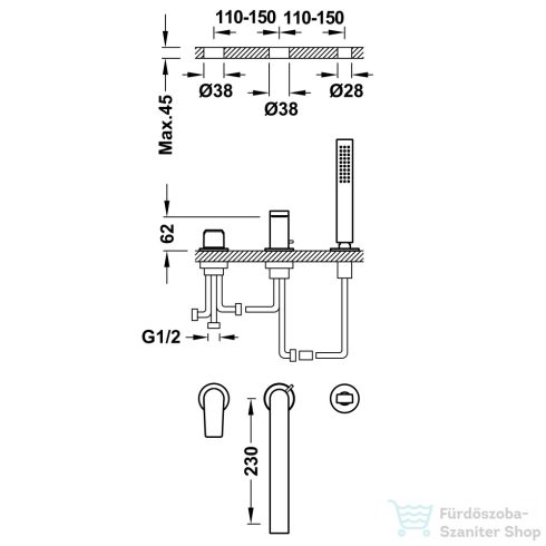 Tres PROJECT-TRES kádtöltő csaptelep, metál fekete 21116103KM