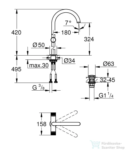 Grohe ATRIO PRIVATE XL magasított mosdó csaptelep click-clack leeresztővel, Cool Sunrise 21142GL0
