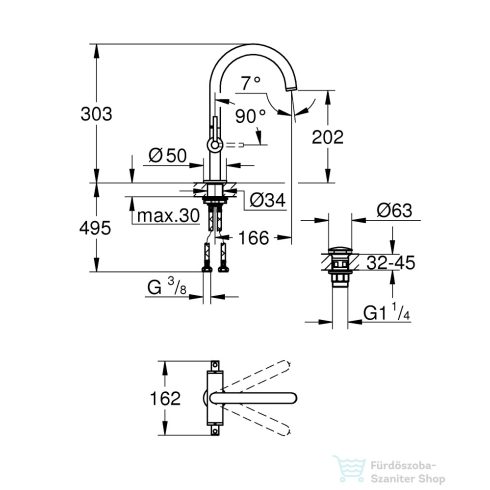 Grohe ATRIO L magasított mosdó csaptelep click-clack leeresztővel,Warm Sunset 21145DA0