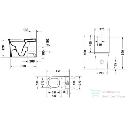 Duravit WHITE TULIP perem nélküli vario kifolyós monoblokkos wc,tartály és ülőke nélkül,2197090000