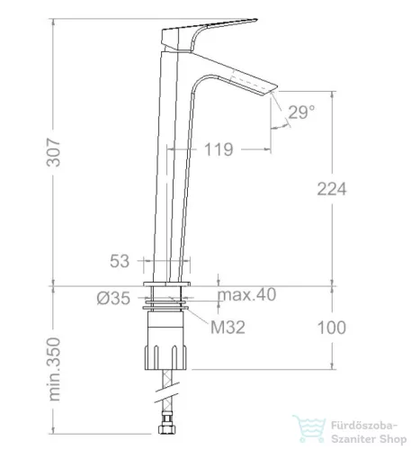 RamonSoler URBAN CHIC XL magasított mosdó csaptelep leeresztő nélkül, matt fekete 21A303607