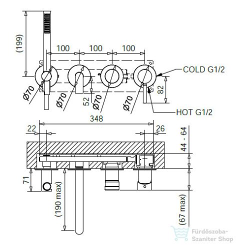 Bugnatese KOBUK falsík alatti kád/zuhany csaptelep kézizuhannyal,matt bronz 2201BO