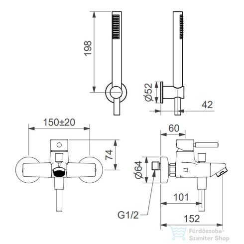Bugnatese KOBUK kádtöltő csaptelep zuhanyszettel,matt bronz 2202BO