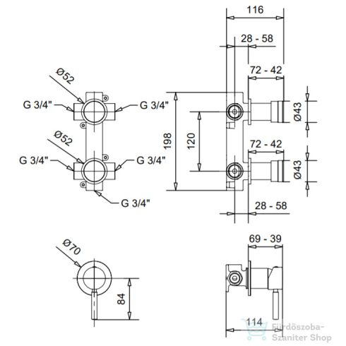 Bugnatese Kobuk 2 állású falsík alatti kád/zuhany csaptelep csempeszeleppel,belső egységgel,bronz 2205BR