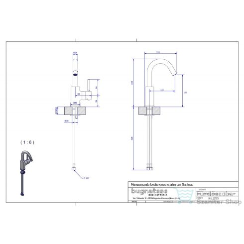 Bugnatese KOBUK mosdó csaptelep leeresztő nélkül, matt fehér 2213SBI