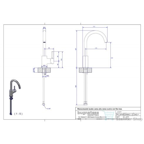 Bugnatese KOBUK magasított mosdó csaptelep, leeresztő nélkül, bronz 2217SBR