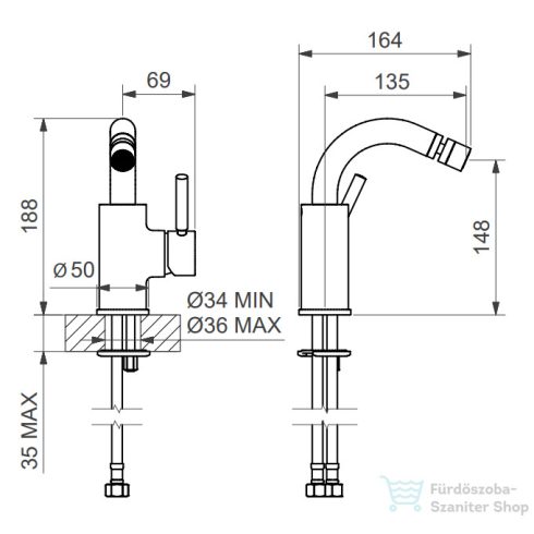 Bugnatese KOBUK bidé csaptelep click-clack leeresztővel,szálcsiszolt arany 2223SCOS