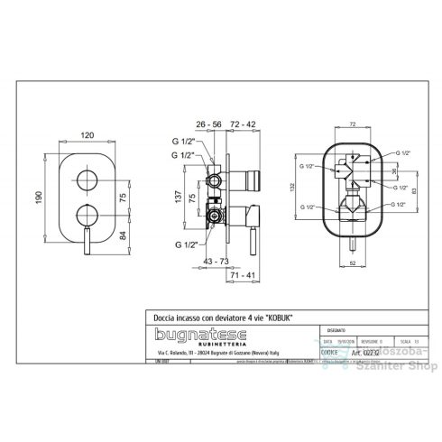 Bugnatese KOBUK Fal alatti 4 állású zuhanyváltó komplett króm színben 2232