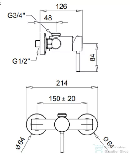 Bugnatese KOBUK zuhany csaptelep test 3/4 csatlakozással,matt bronz 2236BO