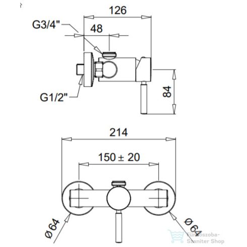 Bugnatese KOBUK Zuhanycsaptelep test 3/4 csatlakozású, bronz 2236BR