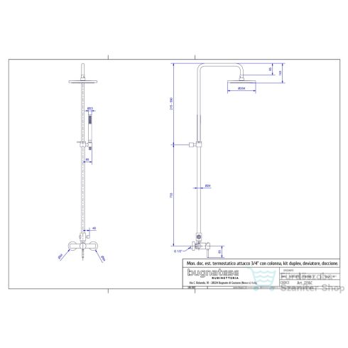 Bugnatese KOBUK zuhanyrendszer 20,4 cm-es fejzuhannyal,zuhanyszettel,arany 2236CDO
