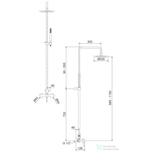 Bugnatese KOBUK Esőztető rendszer fej- és kézizuhannyal fekete színben2236CNE