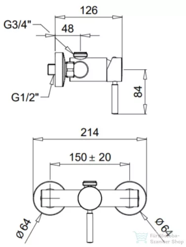 Bugnatese KOBUK Zuhanycsaptelep test 3/4 csatlakozású, króm 2236