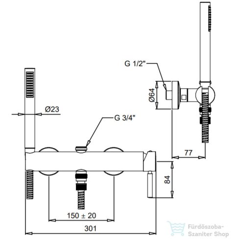Bugnatese KOBUK zuhany csaptelep zuhanyszettel,3/4"-os felső csatlakozással rudas esőztetőhöz,bronz 2242BR