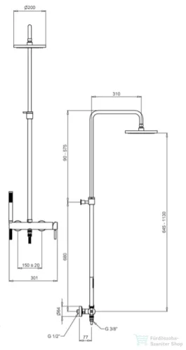 Bugnatese KOBUK zuhanyrendszer 20 cm-es fejzuhannyal,zuhanyszettel,matt bronz 2242CBO