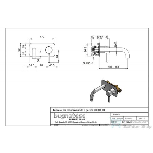 Bugnatese KOBUK Fal alatti mosdócsaptelep 19 cm kifolyóval szálcsiszolt nikkel színben, leeresztő nélkül,  2243NS