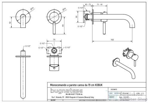 Bugnatese KOBUK Fal alatti mosdócsaptelep 19 cm kifolyóval króm színben, leeresztő nélkül,  2245CR