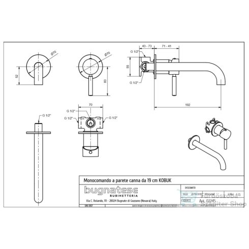Bugnatese KOBUK falsík alatti mosdócsaptelep 19 cm-es kifolyóval,click-clack leeresztővel,bronz 2245SCBR