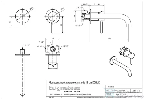 Bugnatese KOBUK falsík alatti mosdócsaptelep 19 cm-es kifolyóval,click-clack leeresztővel,arany 2245SCDO