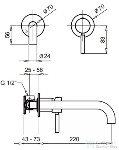 Bugnatese KOBUK falsík alatti mosdó csaptelep 22 cm-es kifolyóval,click-clack leeresztővel,Bronz 2246SCBR