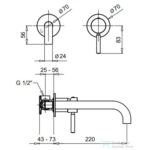 Bugnatese KOBUK falsík alatti mosdó csaptelep 22 cm-es kifolyóval,click-clack leeresztővel,Szálcsiszolt nikkel 2246SCNS