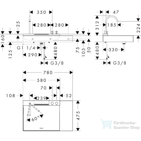 Hansgrohe AVALEGRA AquaUnit 78x47,5 cm-es mosdórendszer zuhanyvízsugárral, matt fehér/szálcsiszolt bronz 22473140