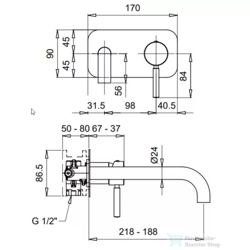 Bugnatese KOBUK Fal alatti mosdócsaptelep 22 cm kifolyóval króm színben, leeresztő nélkül,  2247CR