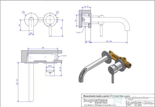 Bugnatese KOBUK falsík alatti mosdó csaptelep 19 cm-es kifolyóval,click-clack leeresztővel,Króm 2251SCCR