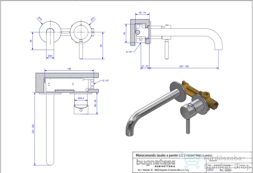 Bugnatese KOBUK falsík alatti mosdó csaptelep 22 cm-es kifolyóval,leeresztő nélkül,Matt bronz 2265BO