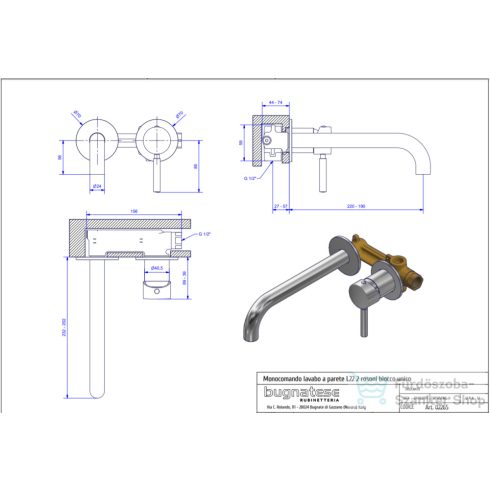 Bugnatese KOBUK falsík alatti mosdó csaptelep 22 cm-es kifolyóval,leeresztő nélkül,Bronz 2265BR