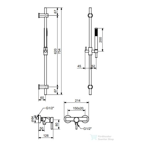 Bugnatese KOBUK zuhany csaptelep rudas zuhanyszettel, matt fekete 2280NE