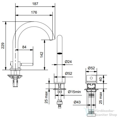 Bugnatese KOBUK 2 üléses mosdó csaptelep, leeresztő nélkül, matt fekete 2289NE