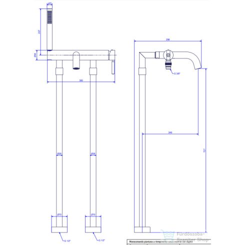 Bugnatese KOBUK szabadon álló kádtöltő csaptelep kézizuhannyal,matt bronz 2290PBO
