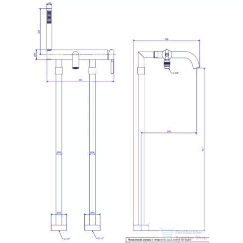 Bugnatese KOBUK szabadon álló kádtöltő csaptelep kézizuhannyal,arany 2290PDO