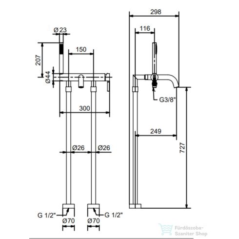 Bugnatese KOBUK Szabadonálló kádcsaptelep, kézizuhannyal, fekete színben 2290PNE