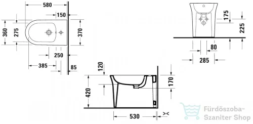 Duravit WHITE TULIP álló bidé,580 mm,Wondergliss bevonattal,22931000001