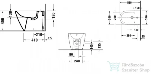Duravit D-NEO álló bidé,580 mm,Wondergliss bevonattal,22951000001