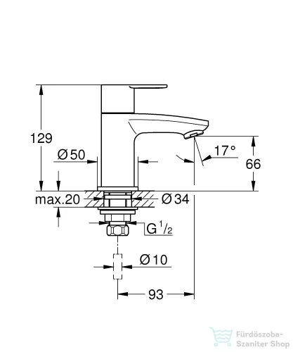 Grohe EUROSTYLE Cosmopolitan mosdó csaptelep HIDEGVIZES, XS-Size, leeresztő nélkül, króm 23039002