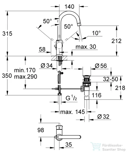 Grohe Bauclassic magasított mosdó csaptelep automata leeresztővel,króm 23095000