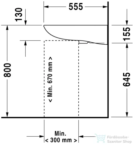 Duravit D-CODE 60x55,5 cm-es csiszolt mosdó mozgássérülteknek,fehér 23126000002