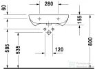 Duravit D-CODE 60x55,5 cm-es csiszolt mosdó mozgássérülteknek,fehér 23126000002
