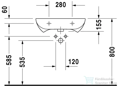 Duravit D-CODE 60x55,5 cm-es csiszolt mosdó mozgássérülteknek,fehér 23126000002