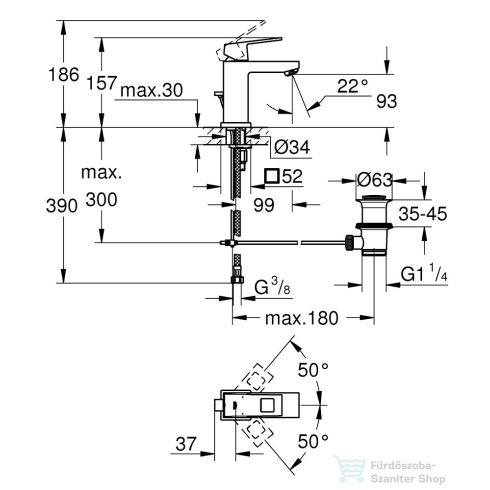 Grohe EUROCUBE mosdó csaptelep automata leeresztővel,Supersteel 23127DC0